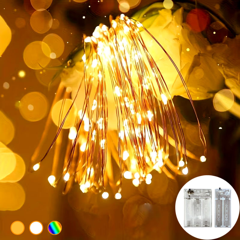 Led Fairy String Lights - LED fairy lights, battery-powered twinkling copper